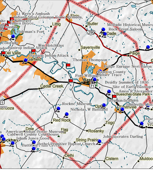 Map of Bastrop County Historic