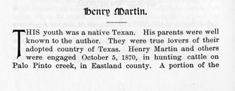 Henry Martin story from the book Indian Depredations in Texas by J. W. Wilbarger