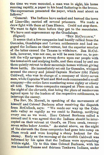 The Battle of Plum Creek story from the book Indian Depredations by J.W. Wilbarger