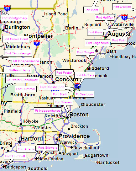 Map of New England Forts